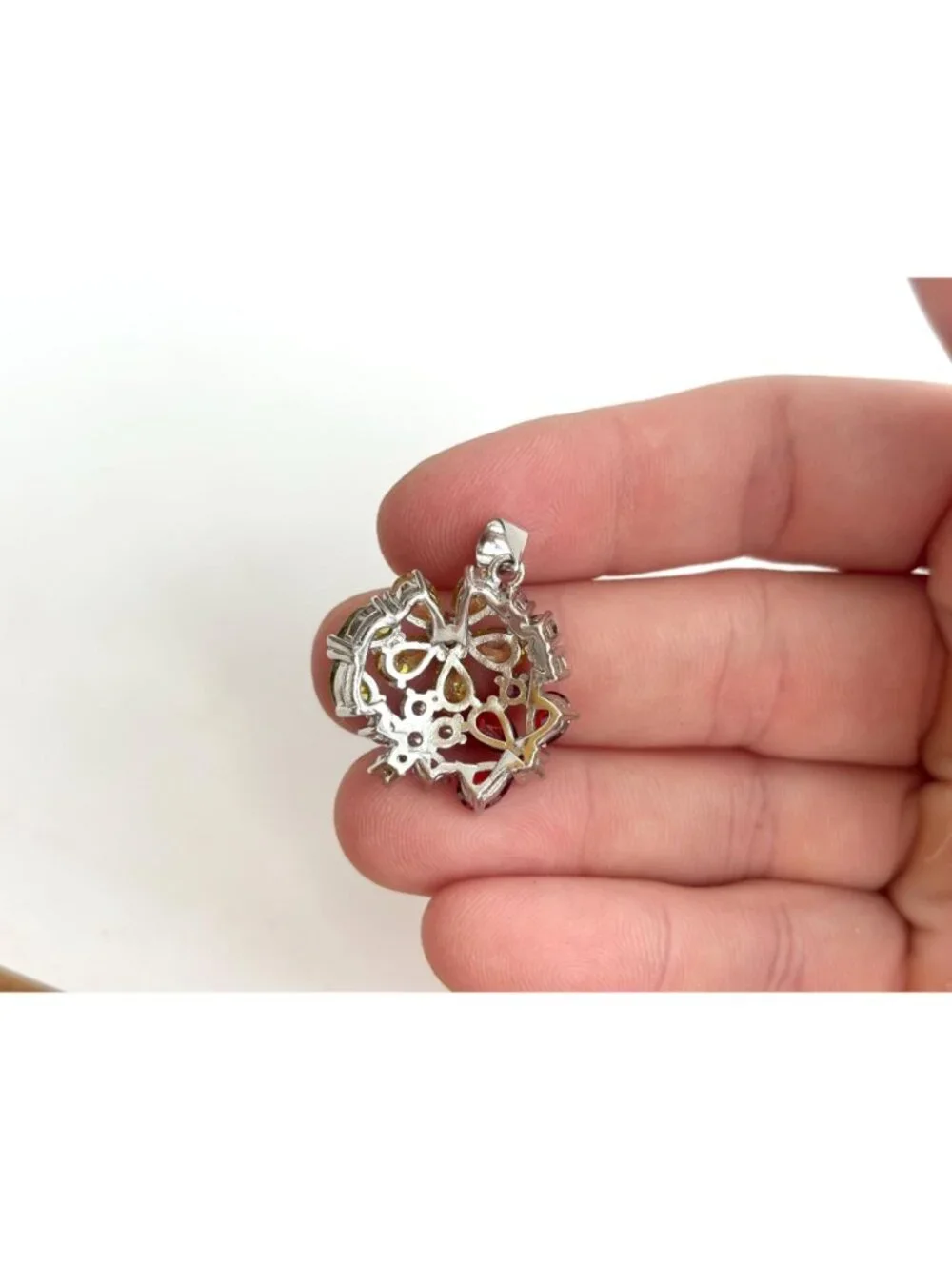 Floral Rainbow Peridot, Citrine, Garnet & CZ Gemstone Vintage Pendant | Charm